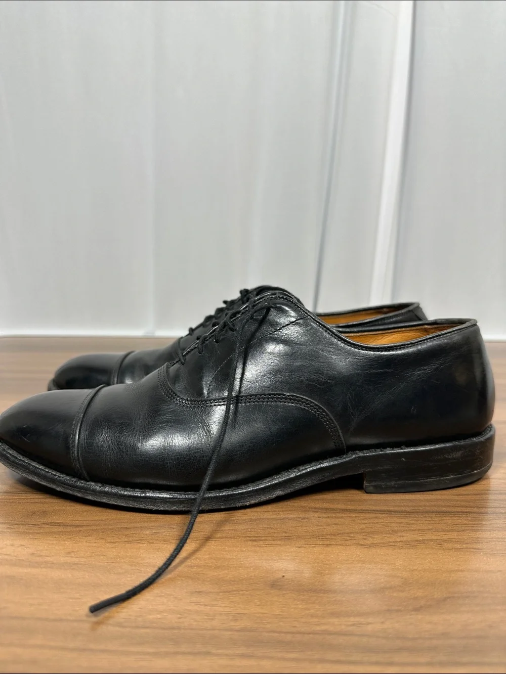 Allen Edmonds Black Leather Cap-Toe Oxfords